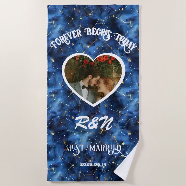 Wedding Keepsake Custom Photo Text  Beach Towel (Front)