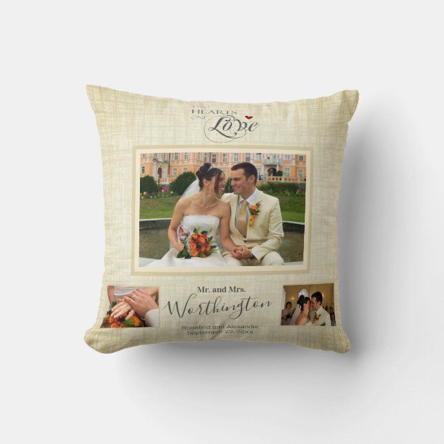 Wedding Keepsake Photo Collage Personalised Throw  Cushion (Front)
