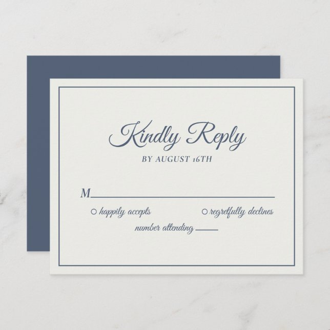 Wedding Kindly Reply Modern Cream & Navy RSVP Card (Front/Back)