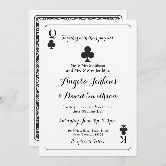 Wedding King Queen Ace Clubs Playing Card Invite (Front/Back)