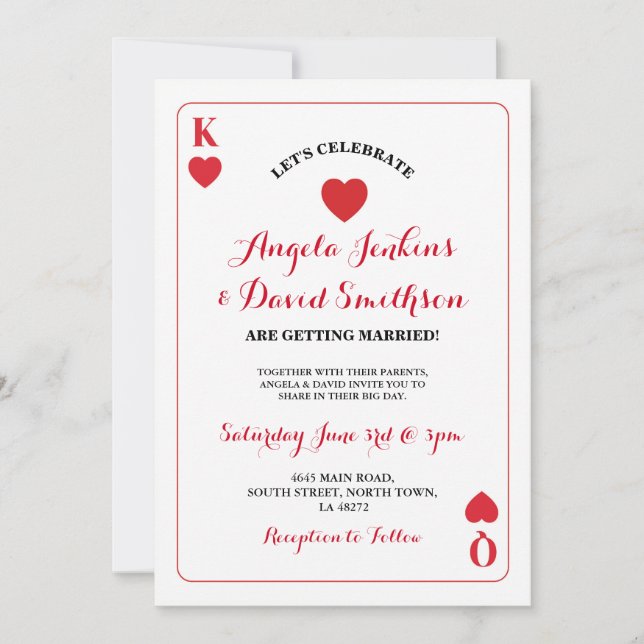 Wedding King Queen Hearts Playing Card Ace Invite (Front)