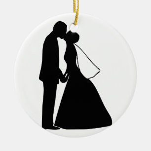 Wedding kiss bride and groom silhouette ceramic tree decoration