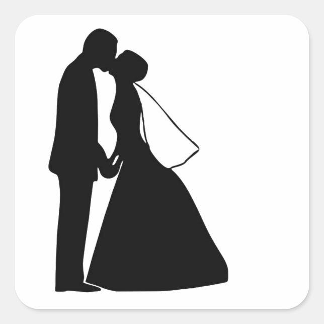 Wedding kiss bride and groom silhouette square sticker (Front)