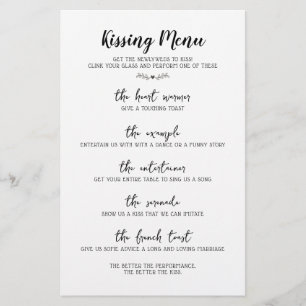 Wedding Kissing Menu Calligraphy Black & White