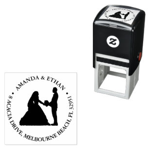 Wedding kneeling couple black theme self-inking stamp