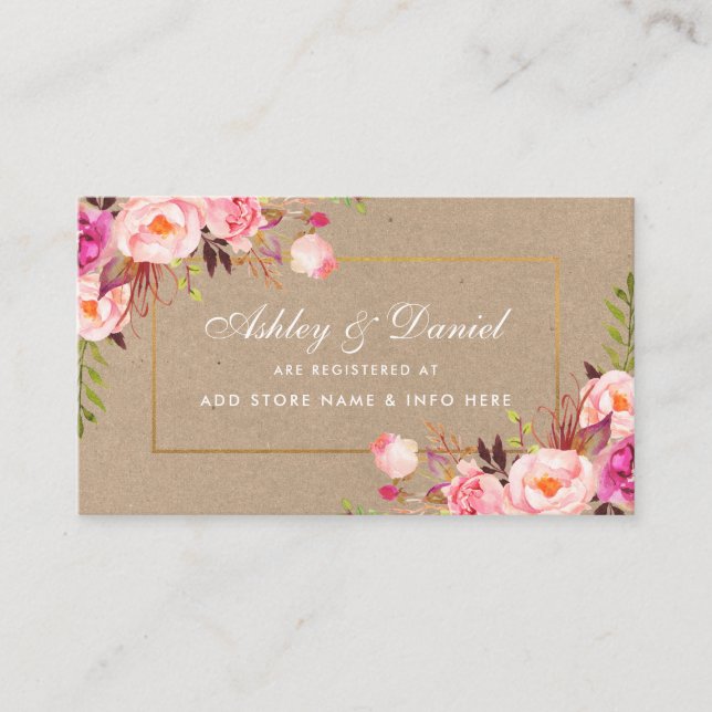 Wedding Kraft Pink Blush Gold Registry Insert Card (Front)