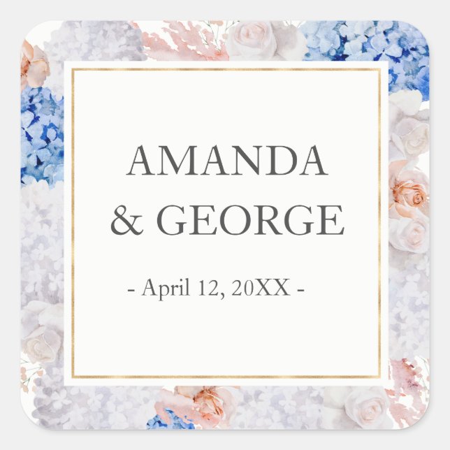 Wedding label pastel hydrangea and flowers (Front)