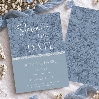 Wedding Lace Dusty Blue Save the Date