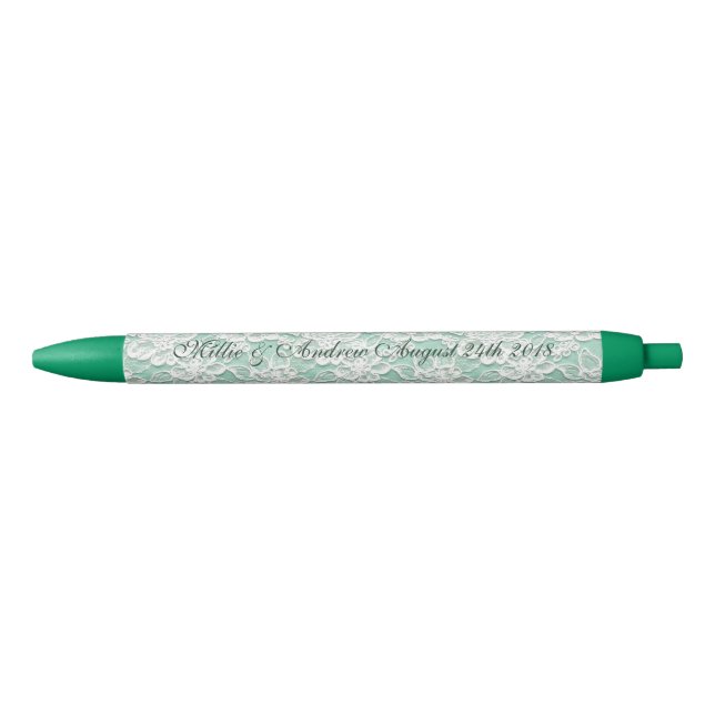 wedding lace ink pen memento gift aqua mint green (Front)