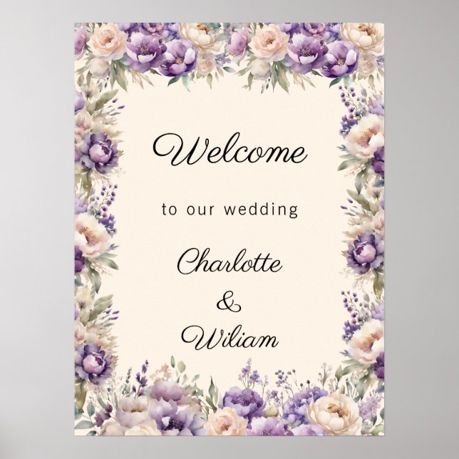 Wedding lavender champagne cream welcome poster (Front)