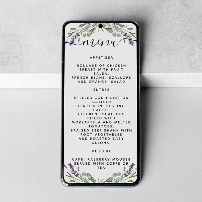 Wedding lavender eucalyptus greenery menu card (Creator Uploaded)