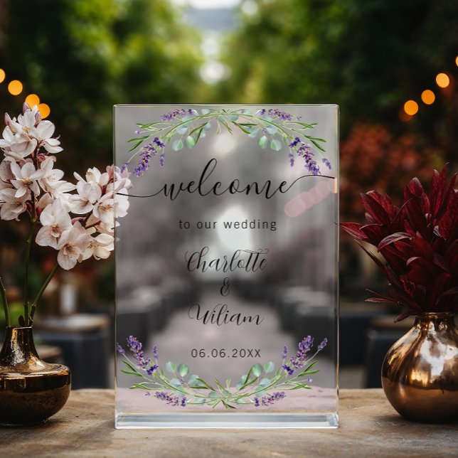 Wedding lavender eucalyptus greenery welcome acrylic sign (Creator Uploaded)