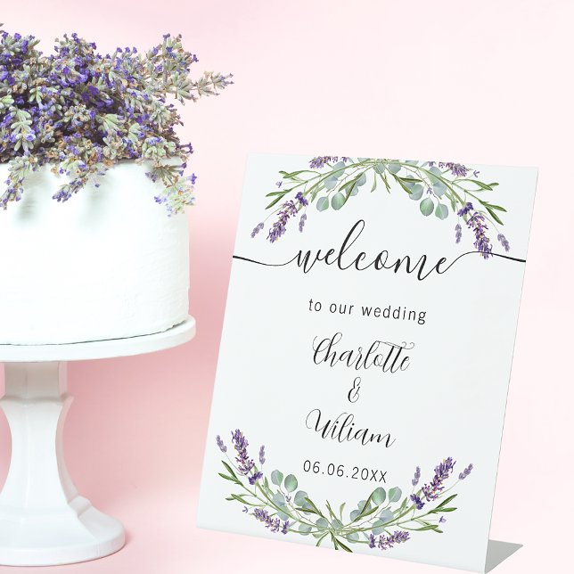 Wedding lavender eucalyptus greenery welcome pedestal sign (Creator Uploaded)