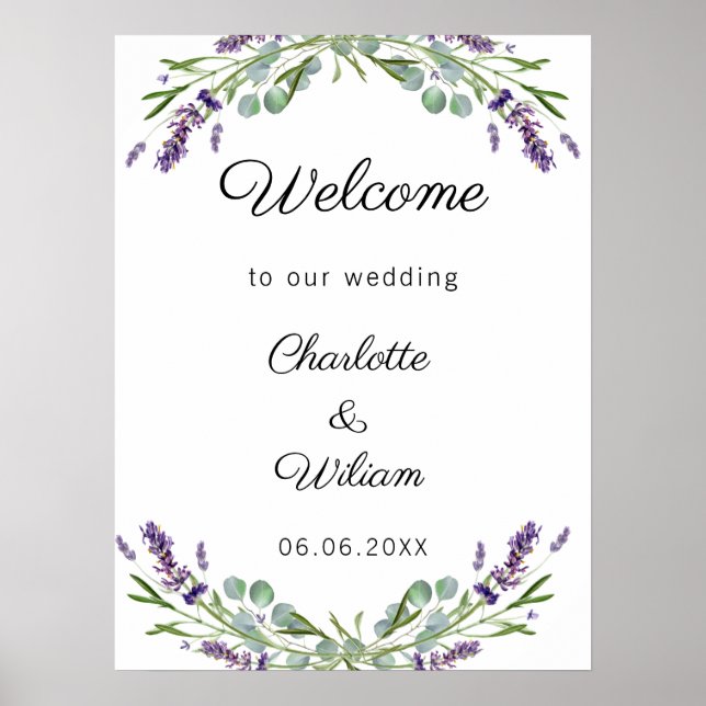 Wedding lavender eucalyptus greenery welcome poster (Front)
