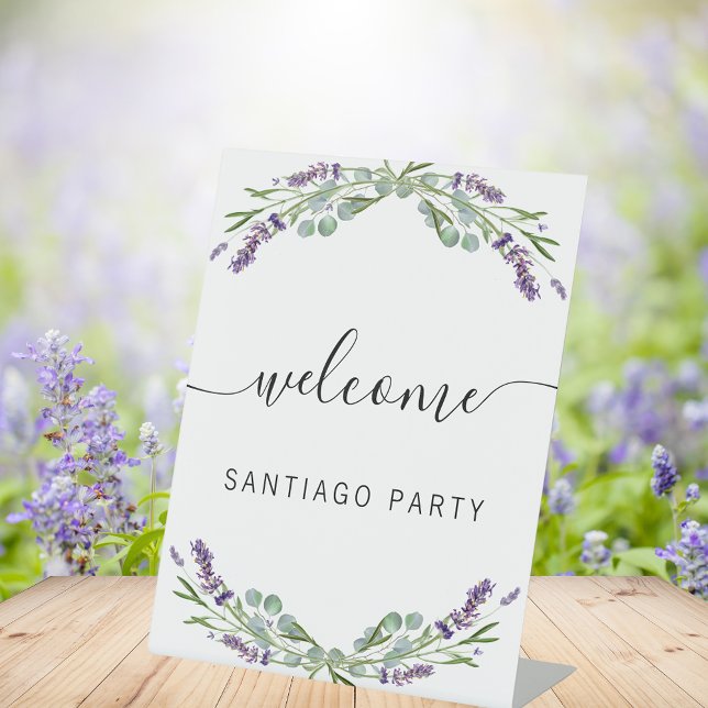 Wedding lavender name script welcome pedestal sign (Creator Uploaded)