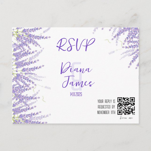 Wedding Lavender style RSVP card (Front)
