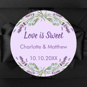 Wedding lavender violet eucalyptus Love is Sweet Classic Round Sticker