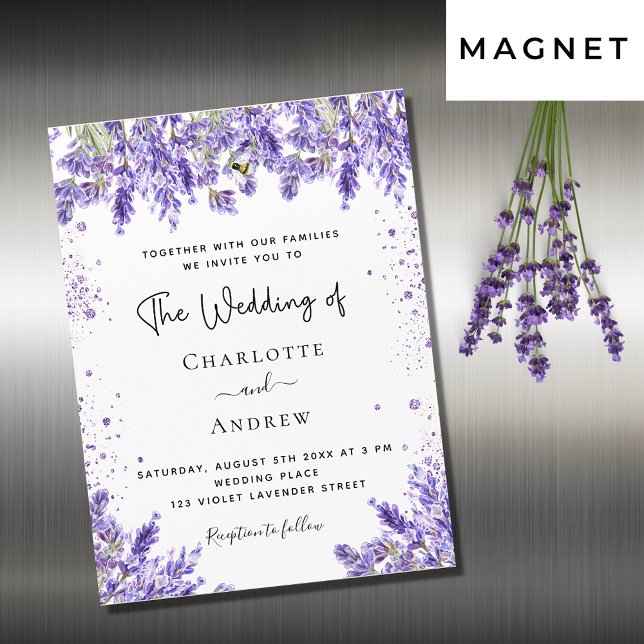 Wedding lavender violet floral luxury magnetic invitation (Creator Uploaded)