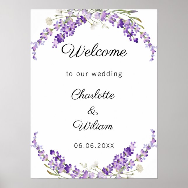 Wedding lavender watercolored welcome poster (Front)