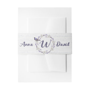 Wedding Lavender Wreath On Whitewashed Wood Invitation Belly Band