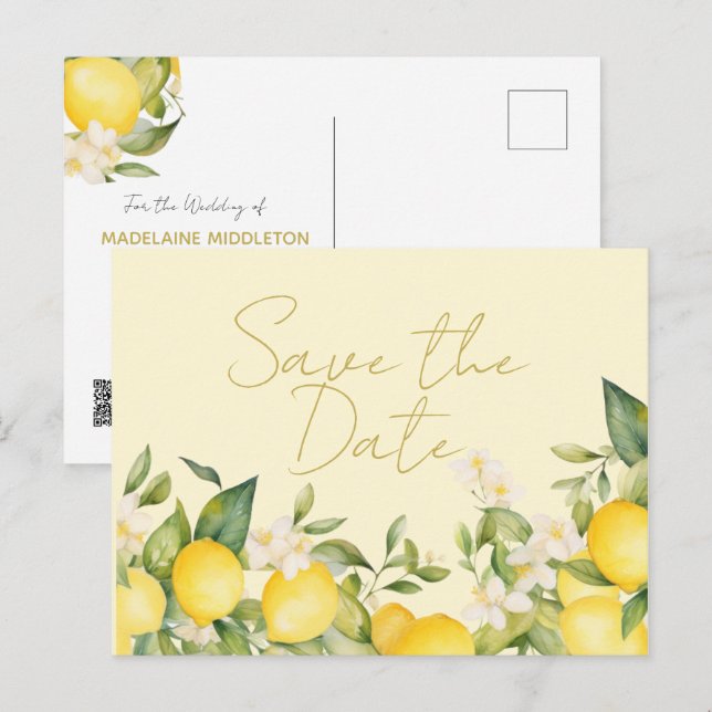 Wedding Lemons Citrus Save The Date Announcement Postcard (Front/Back)