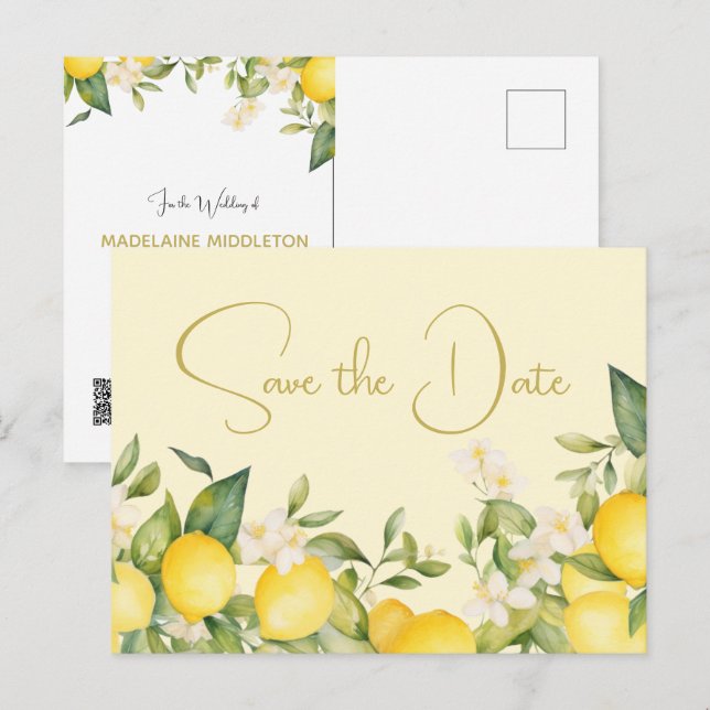 Wedding Lemons Citrus Save The Date Announcement Postcard (Front/Back)