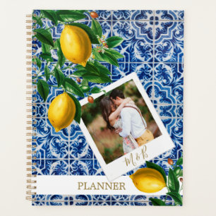 Wedding  Lemons  Photo Blue White Tiles Elegant Planner