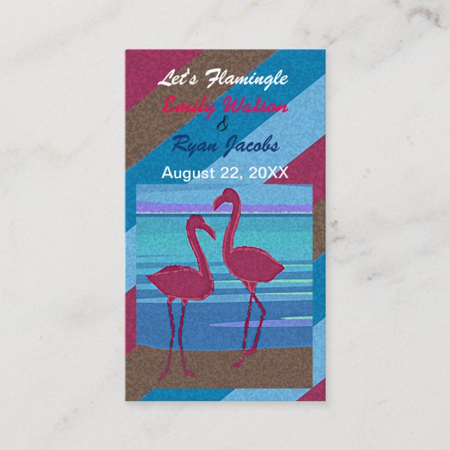 Wedding Lets Flamingle Bird Beach at Dusk Registry Enclosure Card (Front)