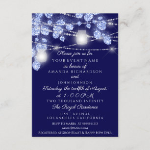 Wedding Lights Jars Rustic Glitter Blue Navy Invitation