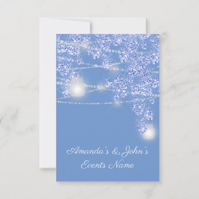 Wedding Lights Jars Rustic Glitter Blue Spark Invitation (Back)