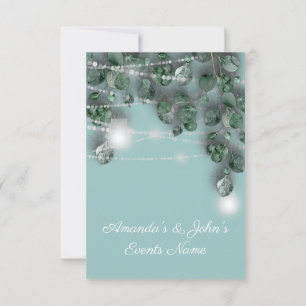 Wedding Lights Jars Rustic Green Blue Invitation