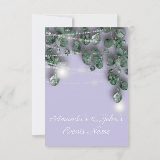 Wedding Lights Jars Rustic Green Lavender Woodland Invitation (Back)