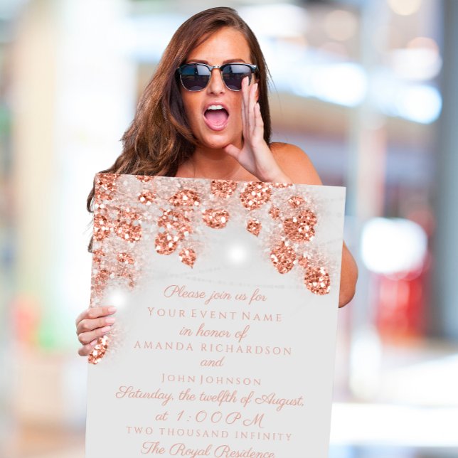 Wedding Lights Jars Rustic Rose Gold Blush Grey Invitation (Wedding Lights Jars Rustic Rose Gold Blush Gray Invitation)