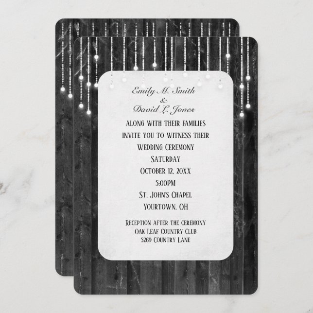 Wedding Lights On Barn Wood Invitation (Front/Back)