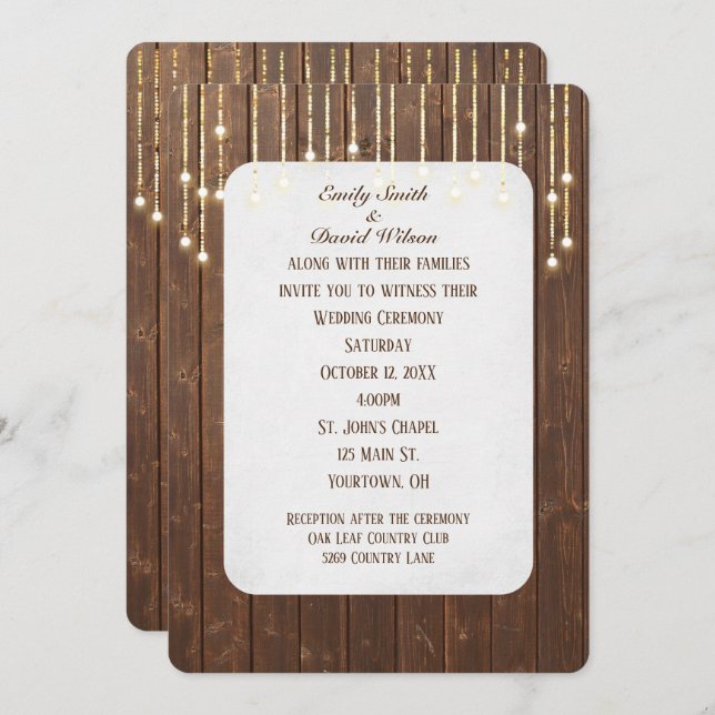 Wedding Lights On Barn Wood Invitation (Front/Back)