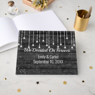 Wedding Lights On Black Wood Guest Book