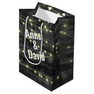 Wedding Lights On Wood With Names Medium Gift Bag
