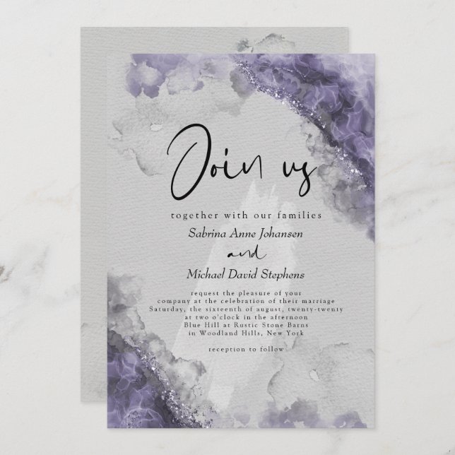 WEDDING | Lilac Wisteria Abstract  Alcohol Ink  Invitation (Front/Back)