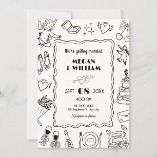 Wedding line art sketch fun invitation