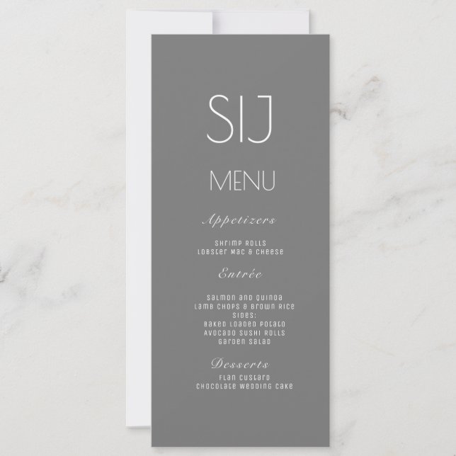 Wedding Logo Grey Yellow Simple Floral Dinner Menu (Front)