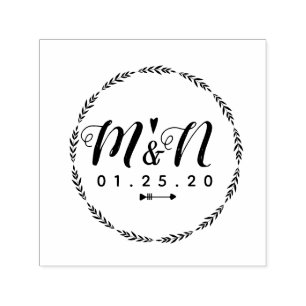 Wedding Logo Heart Arrow Tribal Branch Wreath Self-inking Stamp