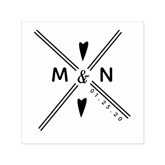 Wedding Logo Heart Cross Line Art Couples Name Self-inking Stamp (Design)