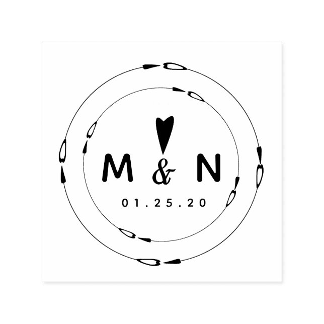 Wedding Logo Heart Double Circular Couples Name Self-inking Stamp (Design)