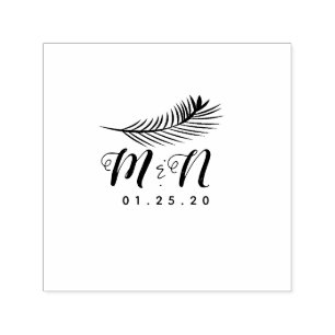 Wedding Logo Palm Leaf Greenery Drawn Couples Name Self-inking Stamp
