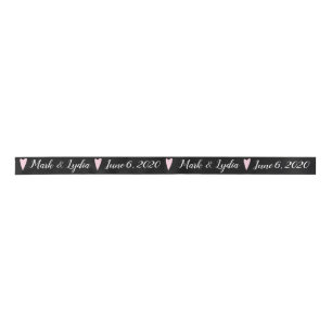 Wedding Logo Pink Heart Couples Name Date Favour Satin Ribbon