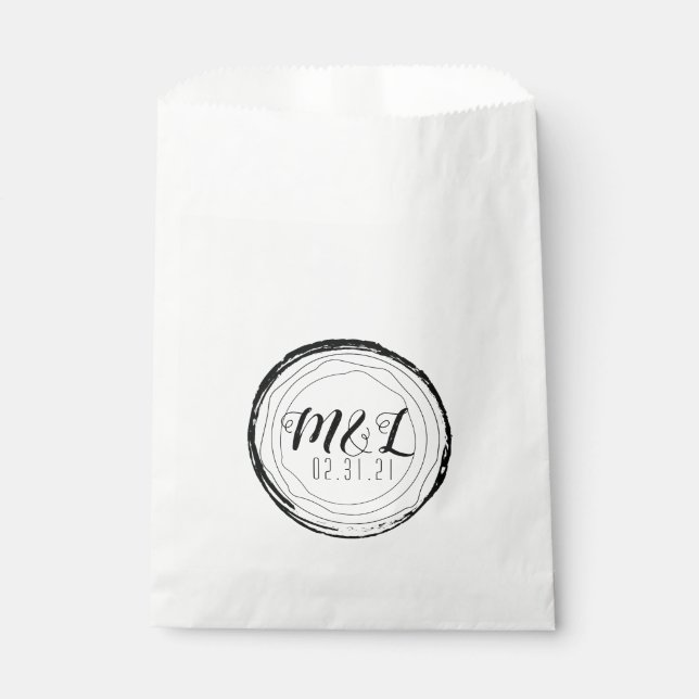 Wedding Logo Rustic Log Trunk White Favour Bag (Front)