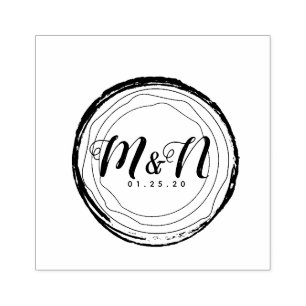 Wedding Logo Rustic Tree Log Hand Drawn Art Rubber Stamp