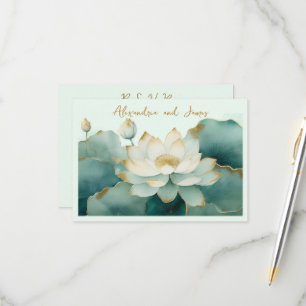 Wedding Lotus flower gold edges RSVP Card