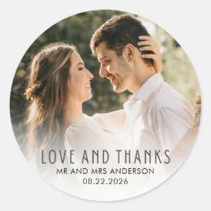 Wedding Love and Thanks Photo  Classic Round Sticker