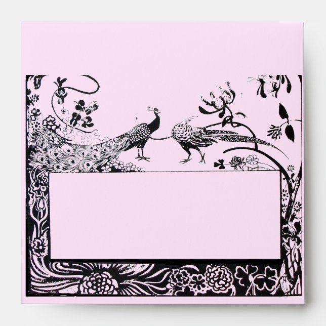 WEDDING LOVE BIRDS , black and pink Envelope (Front)